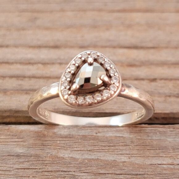 SILPADA 925 Sterling Silver Hematite Cubic CZ Belle Fleur Ring Size 8 - Picture 3 of 10